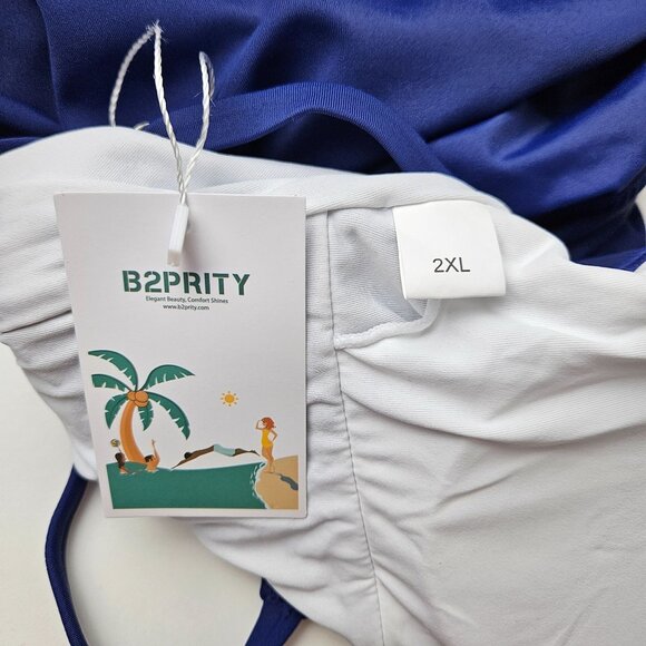 Womens B2prity Crossover Front Navy Blue One Piece Ruched Swimsuit Size 2XL - Picture 6 of 7